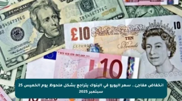 انخفاض مفاجئ.. سعر اليورو في البنوك يتراجع بشكل ملحوظ يوم الخميس 25 سبتمبر 2025